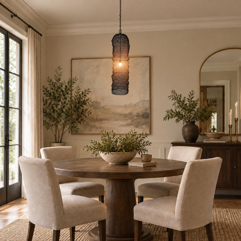 Luminaire suspendu 1 lumière noir satiné avec panier à chaîne, Noir satiné