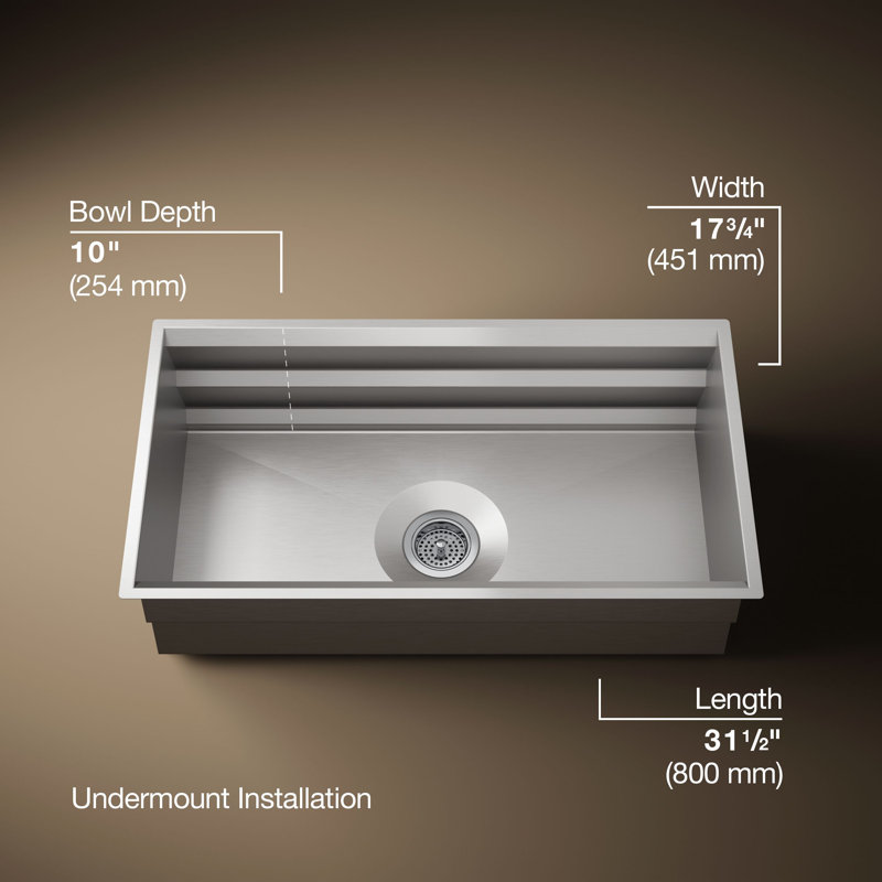 Prolific 33" L x 17-3/4" W x 11" Undermount Single Bowl Kitchen Sink with Accessories