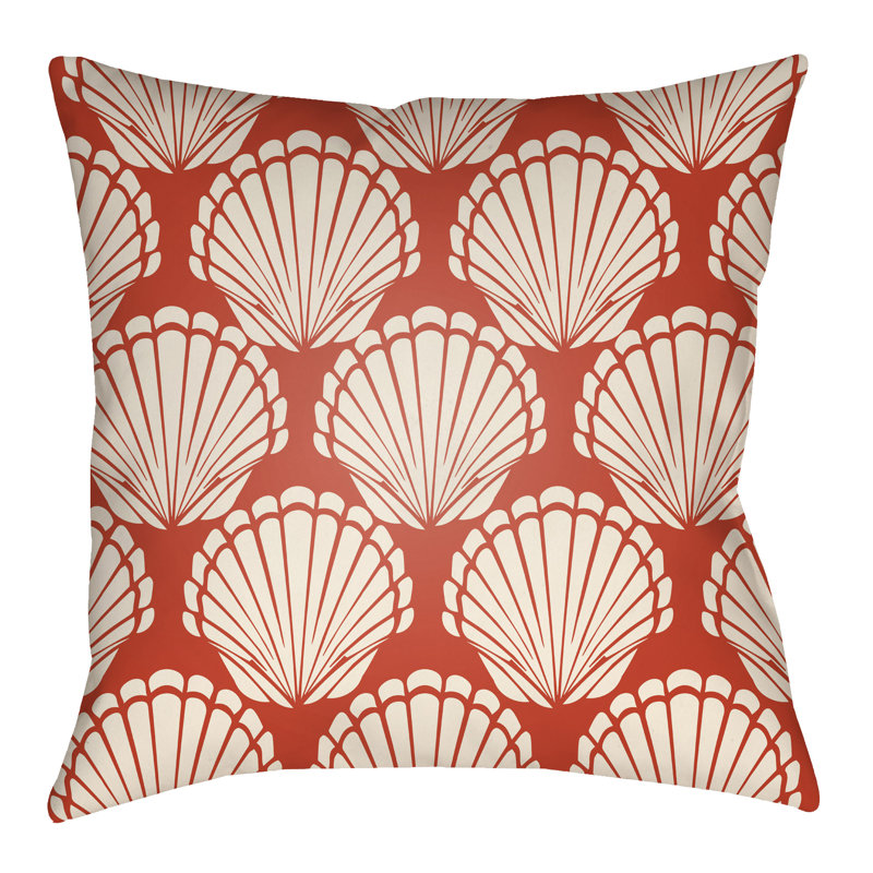 Litchfield Shell Shell Indoor/Outdoor Throw Pillow, 16" H x 16" W, Poppy Red/Ivory
