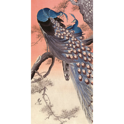 Two Peacocks On Tree Branch by Ohara Koson - Wrapped Canvas Painting