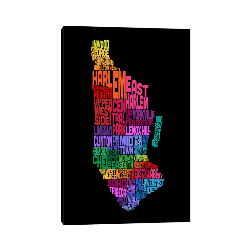 New York Typographic Map by Michael Tompsett - Wrapped Canvas Print, 152.5 cm H x 101.5 cm W