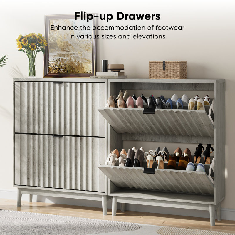 Shoe Storage Cabinet with 2 Flip Drawers,Freestanding Shoe Rack Organizer,Gray Wood