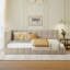 Structure de lit de jour double rembourrée pleine grandeur - beige, velours
