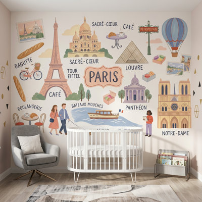 Hot Air Balloon Wallpaper Paris Removable Eiffel Tower Wall Decor