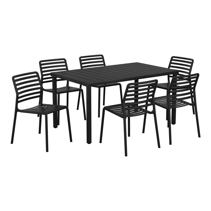 Ensemble de salle à manger rectangulaire pour 6 personnes, Noir