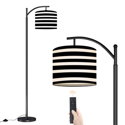 Lampe sur pied à arc avec abat-jour réglable noir et blanc à rayures horizontales audacieuses Lampe sur pied à 3 températures de couleur à intensité variable avec interrupteur au pied pour chambre à coucher