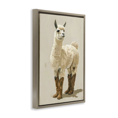 Lamb & Cowboy Boots Brown Framed Floater Canvas by Petals Prints Design