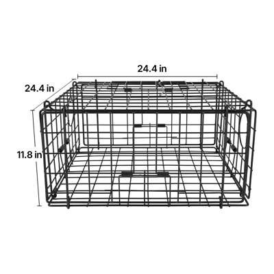 Crab Trapp, 2 paquets, 24,4 x 24,4 x 11,8 pouces, grand bac à crabe robuste pour la dungité, grillage métallique enduit de PVC noir pour furtif, avec jauge, flotteur rouge / blanc, corde de base au plomb de 100 pi et gants