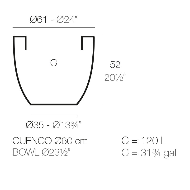 Cuenco Planter, 20.5" H x 24" W x 24" D, Ecru