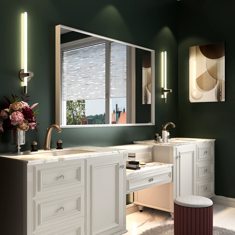 Miroir de salle de bain 40x30inch, rectangulaire et rectangulaire, 29,98 po x 39,82 po, Blanc