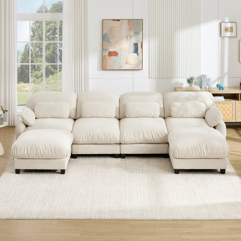 Canapé modulaire modulaire en U, Chenille beige