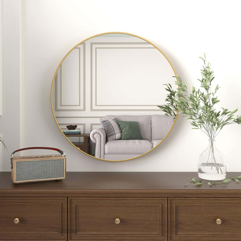 Miroir mural Hermien, Doré, 30 po x 30 po, Rond