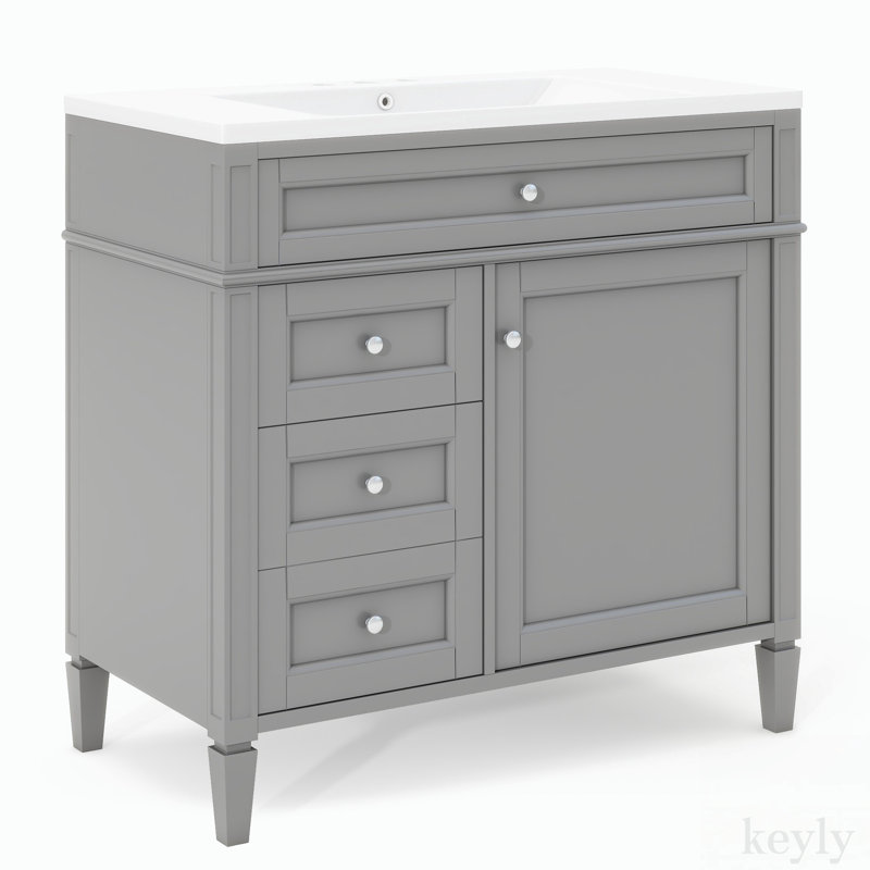 Dimitilde 36'' Single Bathroom Vanity with Ceramic Top, Gray