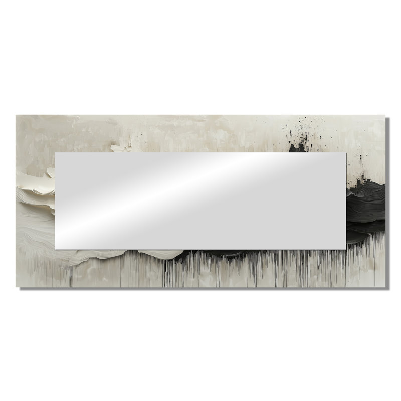 Black White Unbound Horizons Drip Painting I - Abstract Mirror Wall Decor - Printed On Metal, 28" x 60"