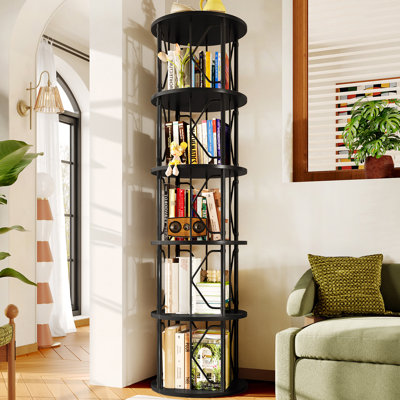 Bibliothèque 62,5 "rotative, bibliothèque d'angle pivotante à 360 ° pour le rangement et la présentation, pour le bureau à domicile et le salon