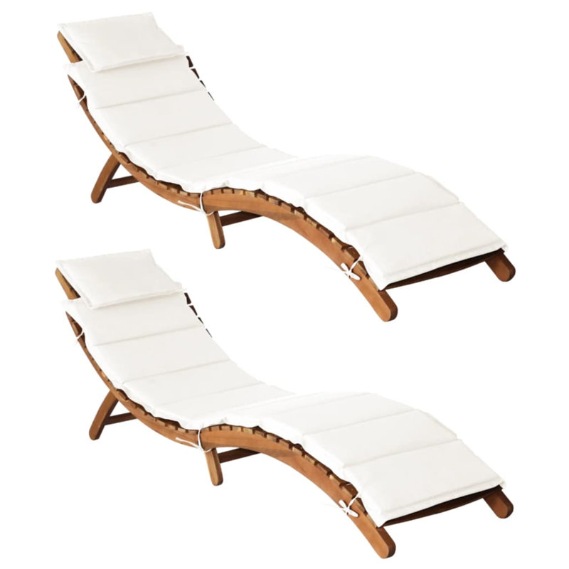 Chaise longue d'extérieur en acacia Elebash, Blanc crème