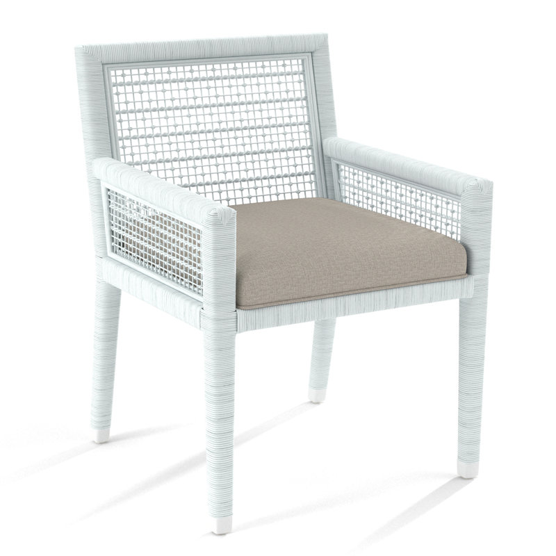 Chaise avec accoudoirs Glinda, Blanc givré, Tissu beige performant - 0851-73