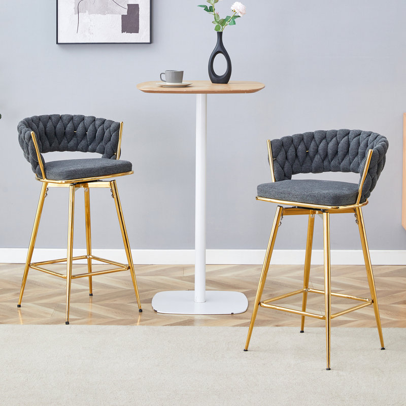 Two Sets Of Swivel Bar Stools, Gray, Gold