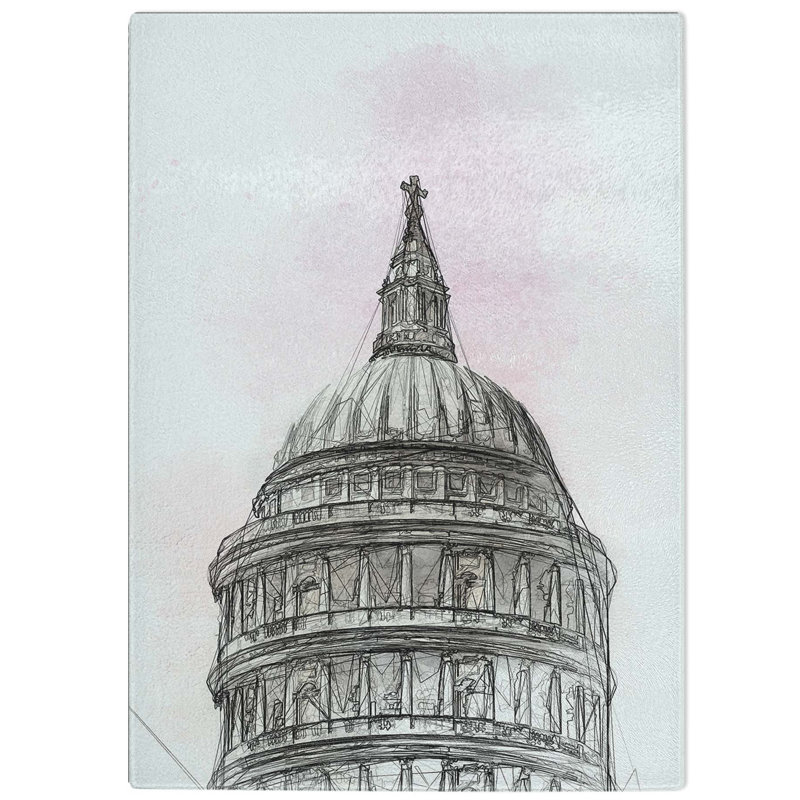 Tempered Glass St. Paul's Cathedral Sketch Chopping Board, 28.5 cm W x 39 cm L