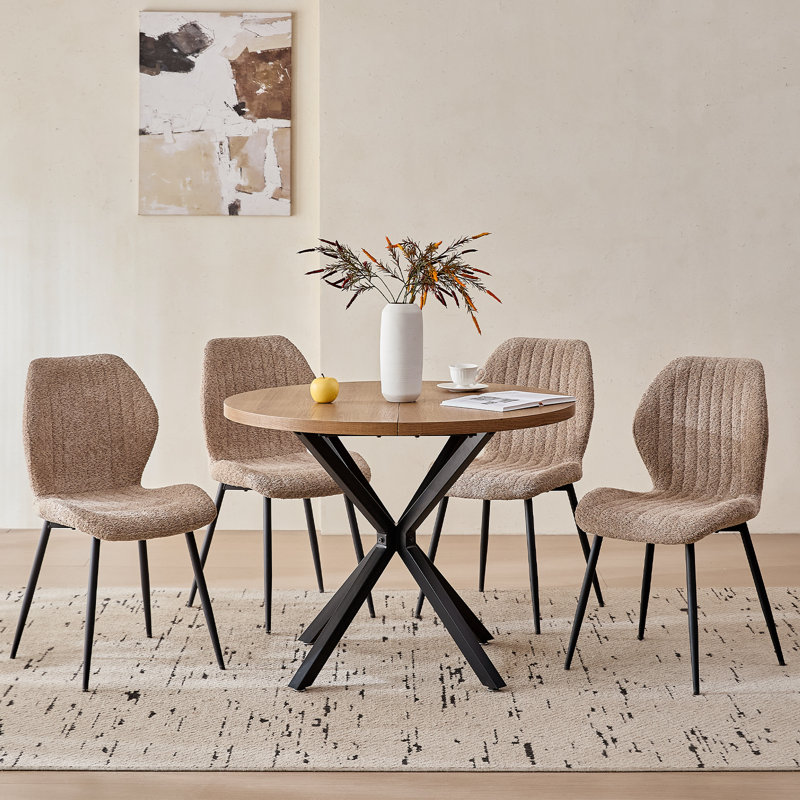Ensemble table et chaises rondes de 99 cm (39 po) pour 4 personnes, style milieu du siècle, avec 4 chaises bouclées modernes, idéal pour optimiser l'espace dans un appartement ou un salon.
