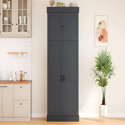Freestanding Kitchen Pantry with Wine Racks for Dining Room - Grey