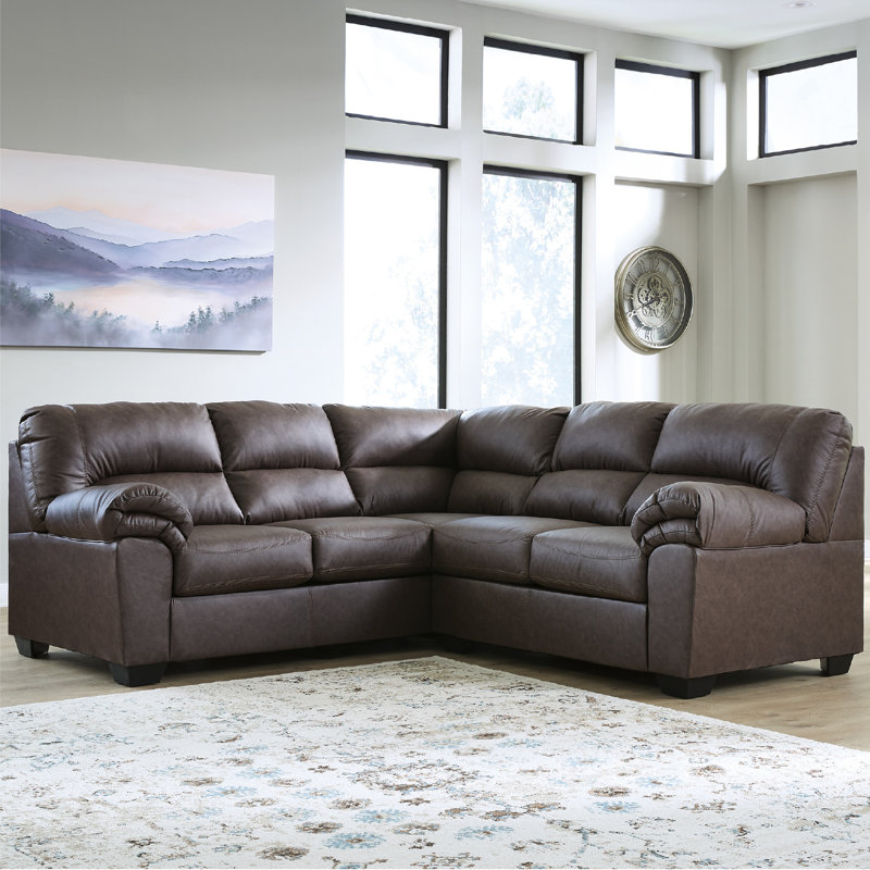 Skandar 2-Piece Sectional, 38" H x 92" W x 94" D, Coffee Faux Leather