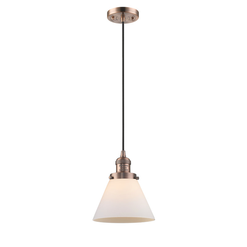 Luminaire suspendu conique à 1 lumière Parkview, Boîtier blanc mat, H 9,13 po x l 7,75 po x P 7,75 po, Cuivre antique