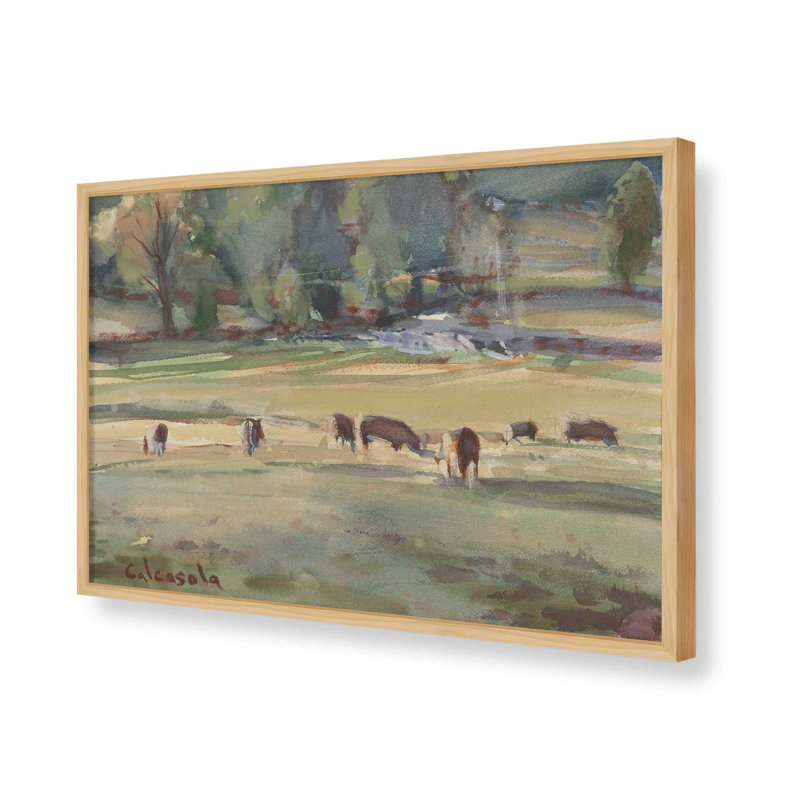 «Grazing Cows» par Stephen Calcasola, reproduction d'art, H 12 po x l 16 po, Impression sur cadre ouvert sans papier mat