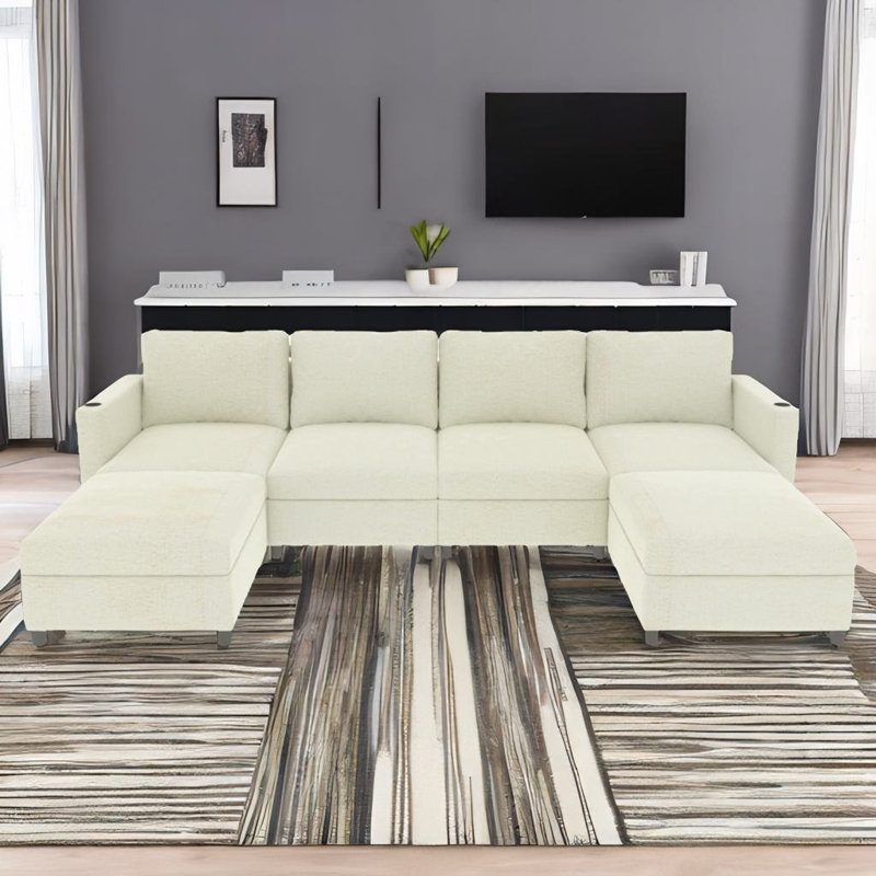 Canapé modulaire en chenille 123,6 po Tyse, Chenille blanche