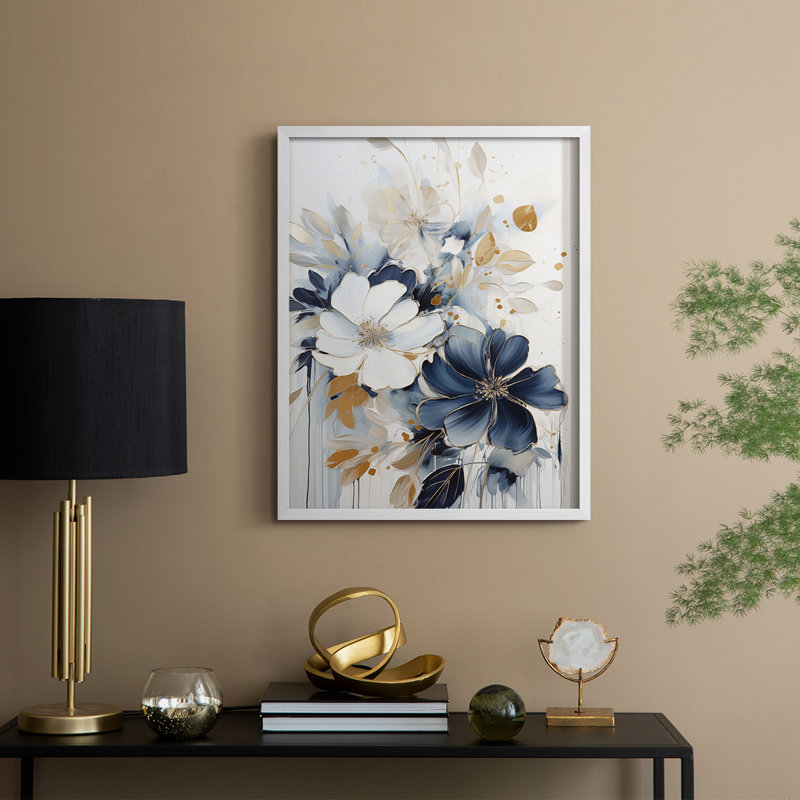 FLORAL Series CECXII - Impression encadrée de qualité supérieure - Prêt à être accroché - Aucun clou requis, Blanc / Blanc