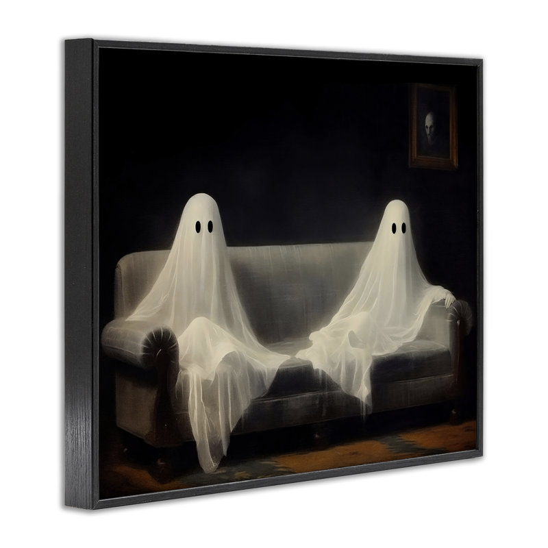 «Spooky Couch Ghost Duo», estampe numérique, design par LSR Design Studio, H 11 po x l 14 po, Giclée encadrée noir minuit