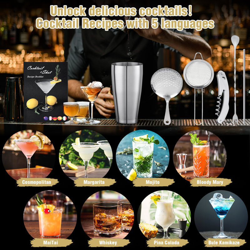 Boston Cocktail Shaker Set, 18PCS Bartender Kit Bar Tool Set, Bartending Kit With Stand & Recipe