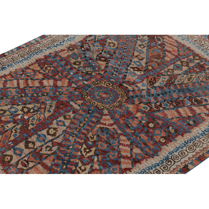 Rug & Kilim’S Tribal Rug In Red, Blue And Beige-Brown Geometric Pattern, Rectangle 10' x 14'