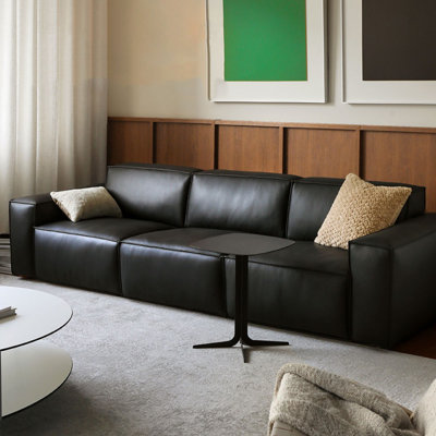 110.24" Black Genuine Leather Modular Sofa cushion couch