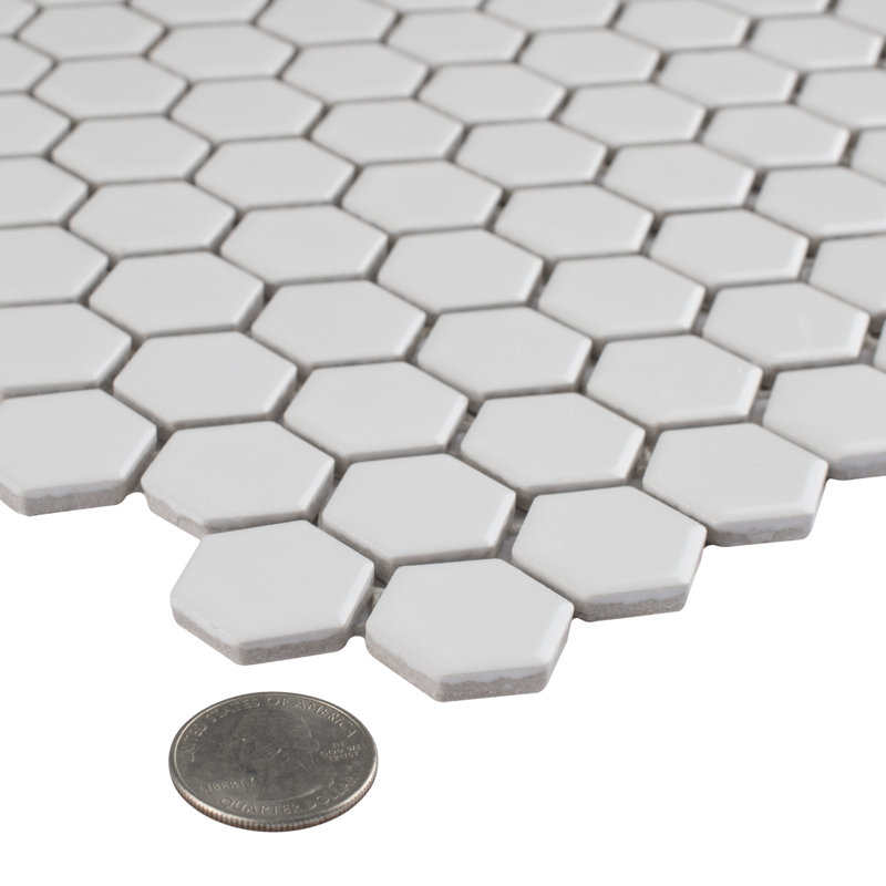Metro 1" Hex Matte White 10-1/4" x 11-7/8" Porcelain Mosaic Tile