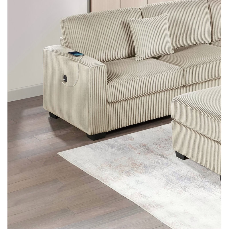 Ensemble de canapé modulaire rembourré en velours côtelé 4 pièces avec USB, coin de coin et repose-pieds