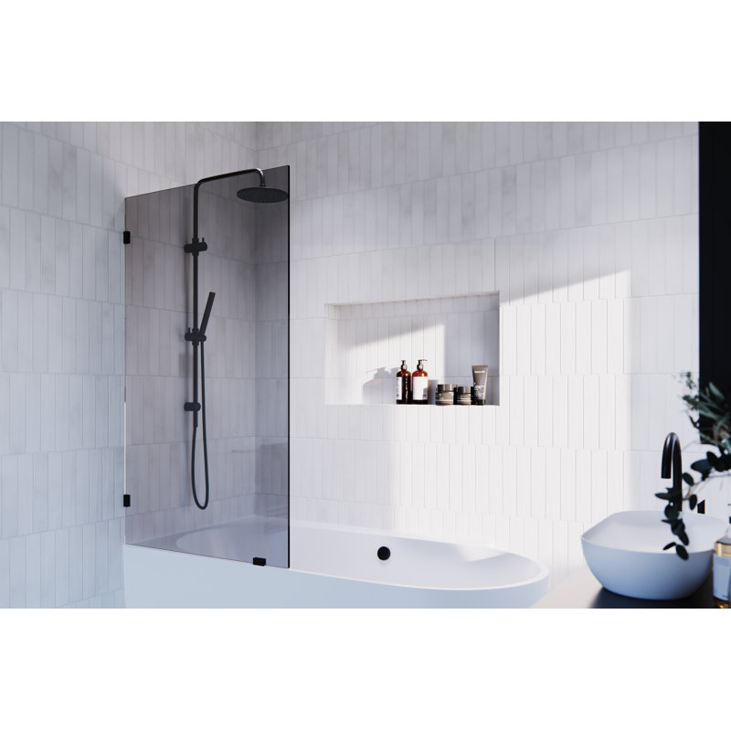 Ursa 34 in. x 58.25 in. Frameless Gray Tinted Single Fixed Bath Panel, Matte Black