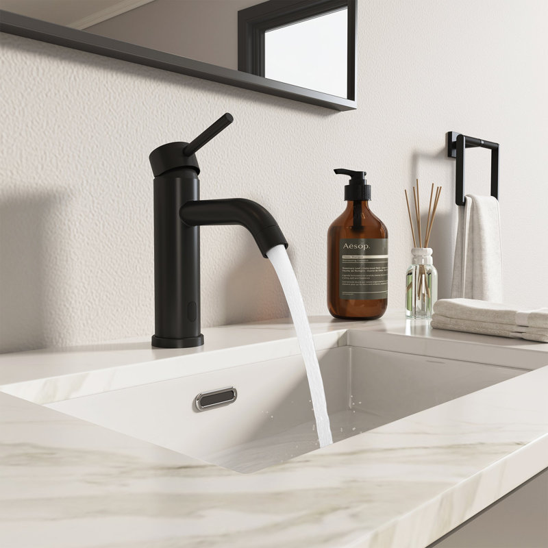 Matte Black Single Hole Bathroom Sink Faucet with Drain Assembly