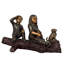 Sculpture bronze enfants et chien sur une bûche