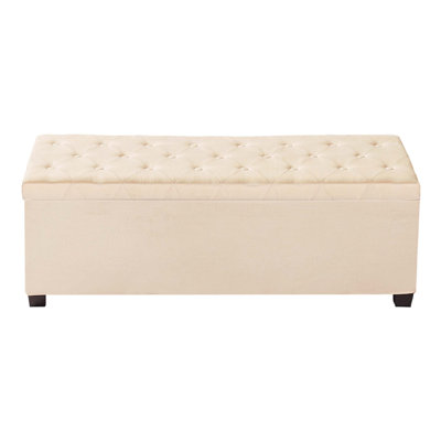 Storage Ottoman Bench, Button-Tufted With Side Bags, Flip-Up Upholstered Chest For Living Room, Bedroom, And Office