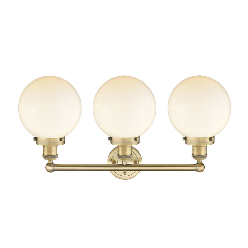 Éclairage pour meuble-lavabo à intensité variable à 3 lumières Alfonsa, Blanc mat, Laiton brossé