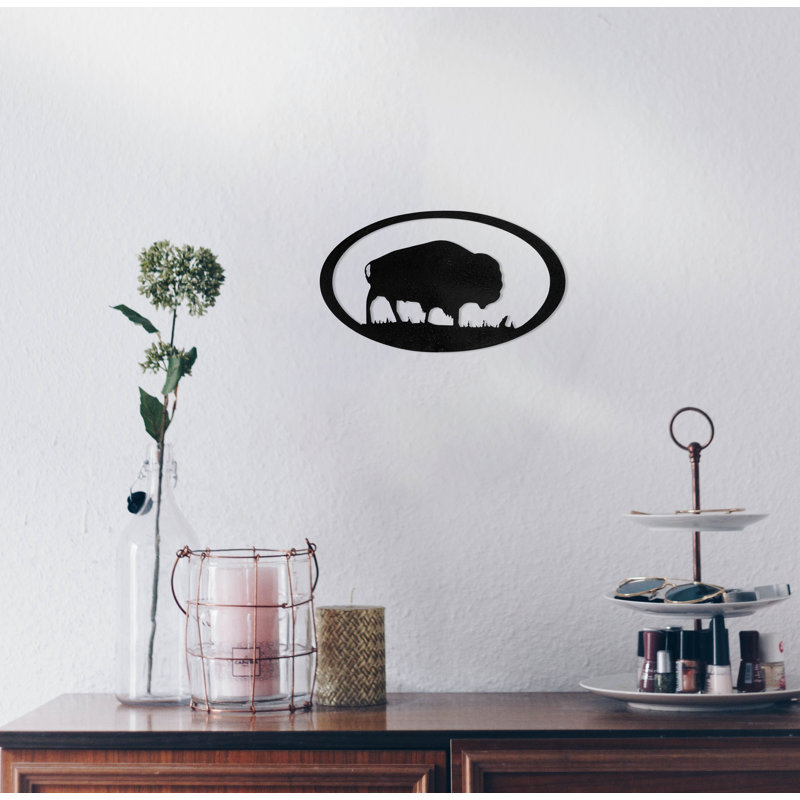Buffalo ovale en métal déco, Noir martelé