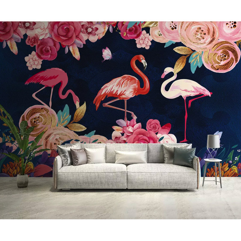 Papier peint amovible flamant rose, L 75 po x l 112 po
