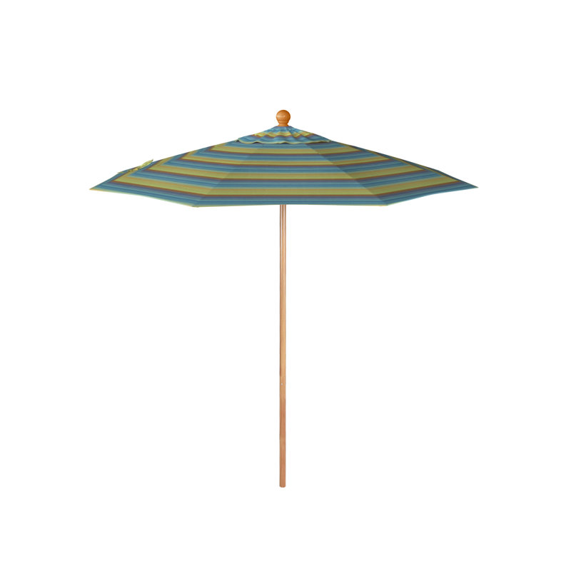 Parasol en bois de teck 7,5 pi, Vert / rayures jaunes