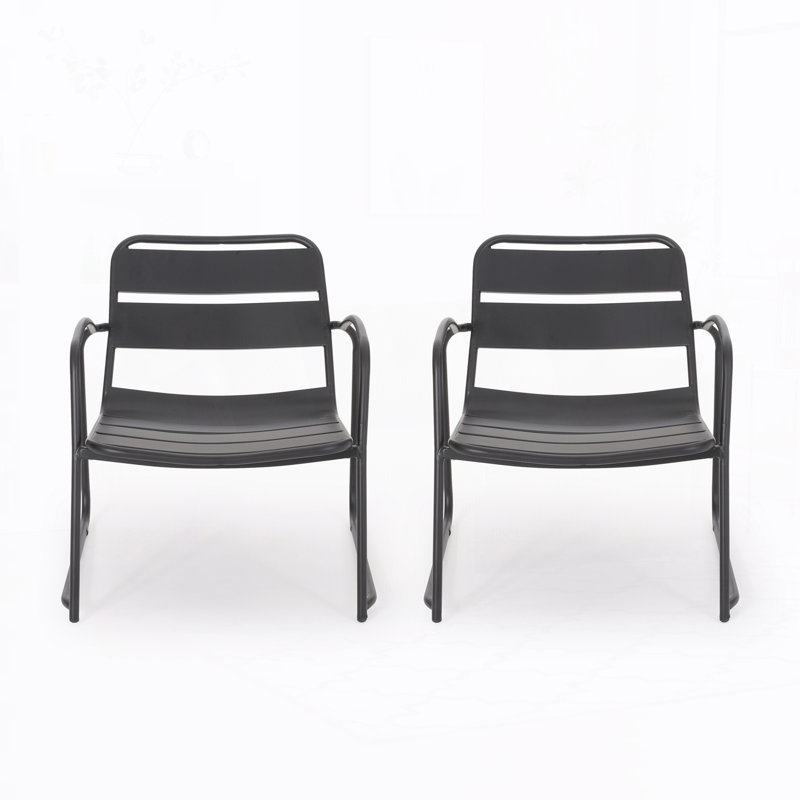 Patio Metal Armchair(Set of 2), Matte Black