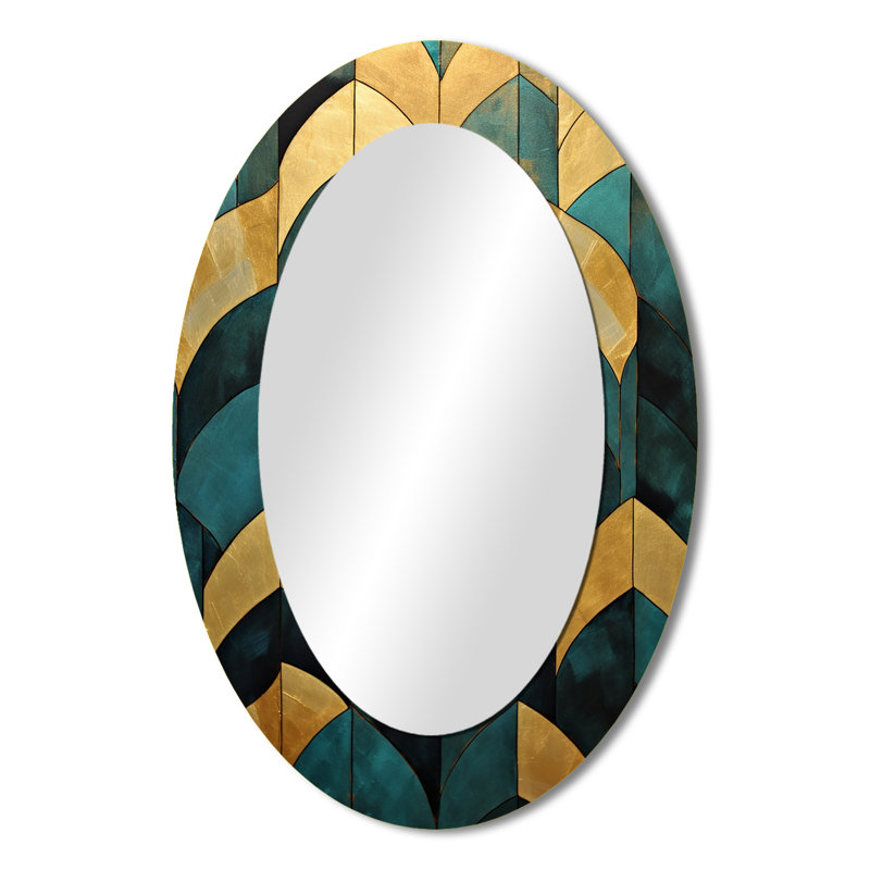 Emerald And Golden Arches V - Large Oval Wall Mirror On Metal, 36" x 24"