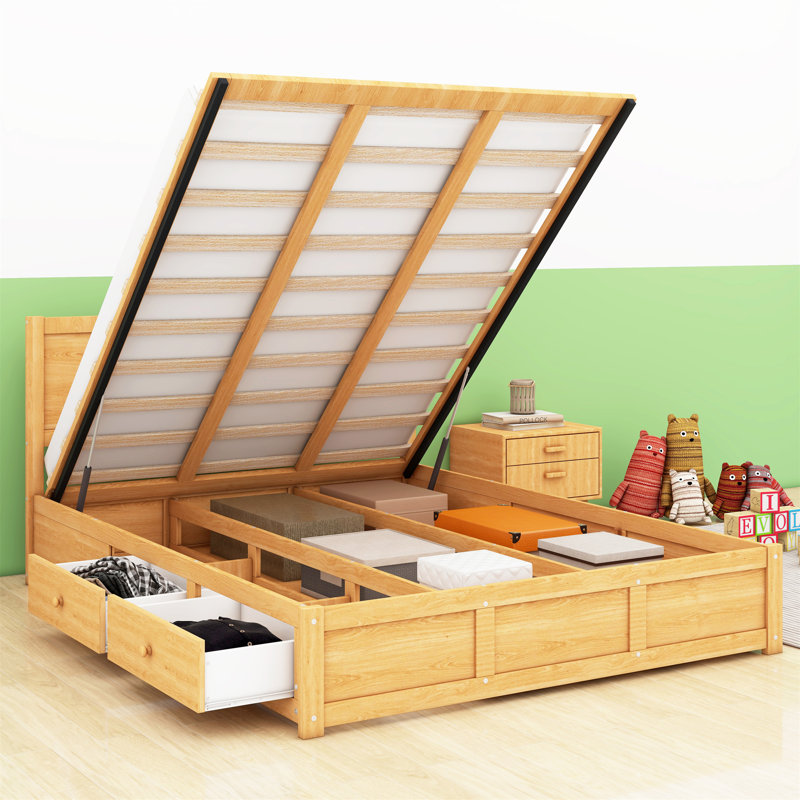 Lit plateforme en bois avec rangement et tiroirs Shanque, Grand