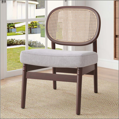 Chaise d'appoint en rotin, chaise de salon rembourrée avec dossier en rotin et structure en bois, chaise de lecture moderne de style Mid-Century pour le salon, la chambre à coucher