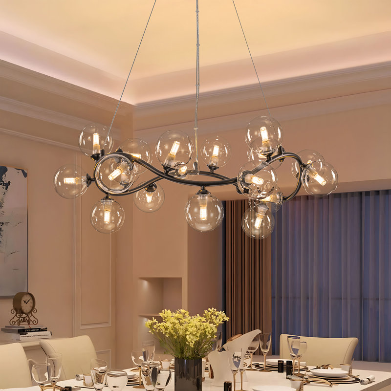 19-light Modern Twisted Glass Globe Chandelier, Matte Black