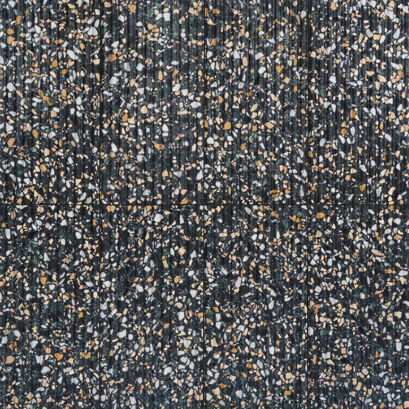 Terrazzo Italy Fluted 12x24 Honed Terrazzo Tile, Cava Nott Black